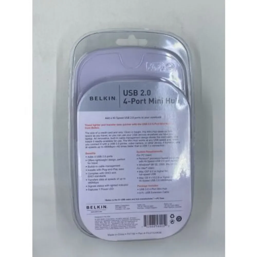 BELKIN USB 2.0 / 4-PORT Mini Hub P47182 Multi Use Mobile Travel Mini Hub NEW